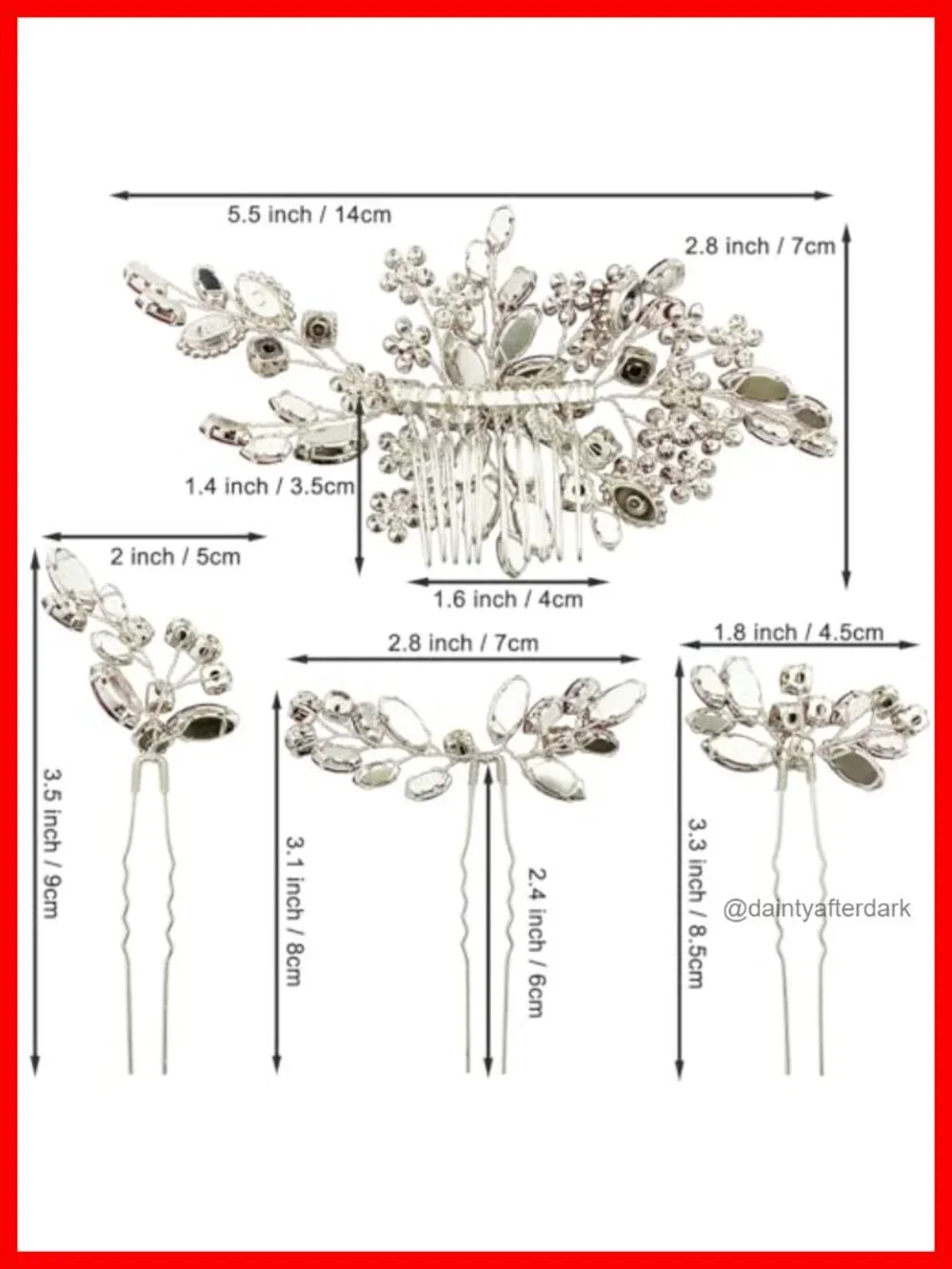 Crystal Wedding Hair Accessories 4pcs Bridal Rhinestone Flower Hair Side Combs